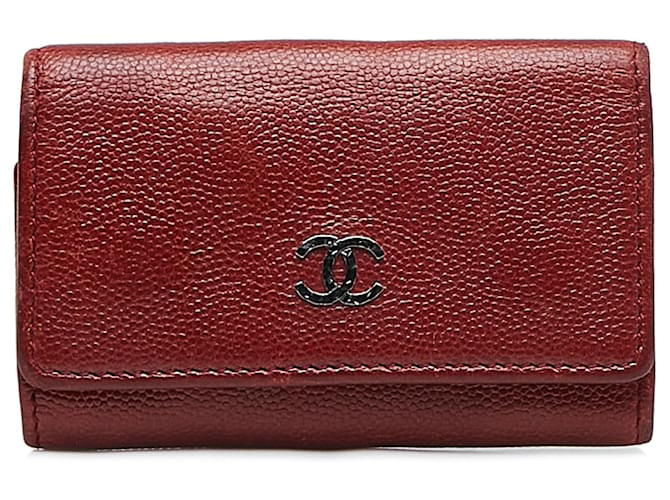Portachiavi Chanel Red CC Caviar in pelle Rosso  ref.1172171