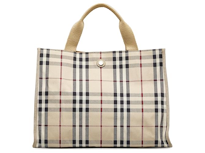 Burberry Brown House Check Canvas Tote Beige Cloth Cloth  ref.1172177