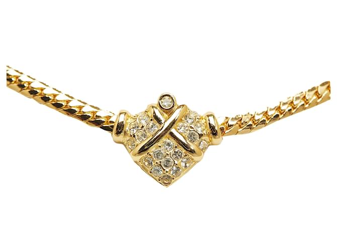 Dior Gold Rhinestone Pendant Necklace Golden Metal Gold-plated  ref.1172216