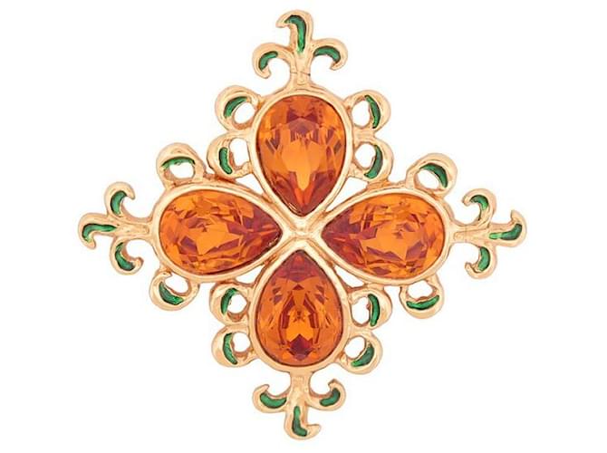 Autres bijoux VINTAGE BROCHE YVES SAINT LAURENT FLEUR A STRASS MULTICOLORE METAL DORE BROOCH Métal Doré  ref.1172259
