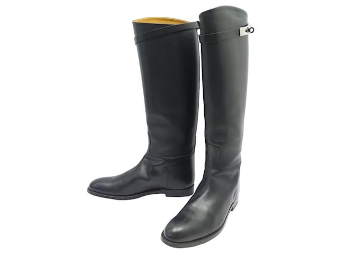 Hermès HERMES SHOES KELLY BUCKLE JUMPING BOOTS 40.5 BLACK LEATHER SHOES BOOTS  ref.1172273