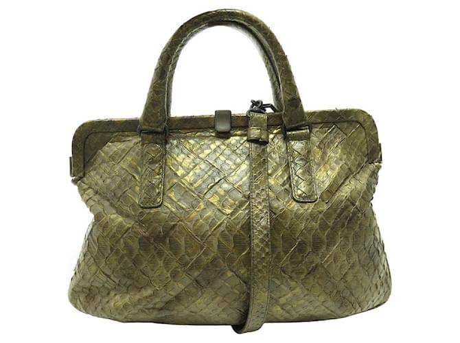 BOTTEGA VENETA PYTHON LEATHER HANDBAG 185886 KHAKI LEATHER HANDBAG Exotic leather  ref.1172306