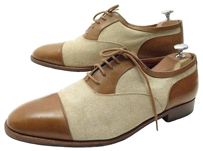 JOHN LOBB OXFORD-SCHUHE 10 44 Oxford-Schuhe aus zwei Materialien, aus Leinen und Leder Braun  ref.1172316