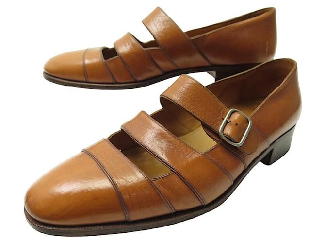 VINTAGE JOHN LOBB SHOES STRAP BUCKLE LOAFERS 10 44 Loafers Camel Leather  ref.1172317