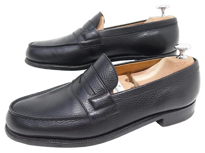 JM WESTON LOAFERS 180 6.5C 40.5 FINE BLACK SEEDED LEATHER SHOES  ref.1172351