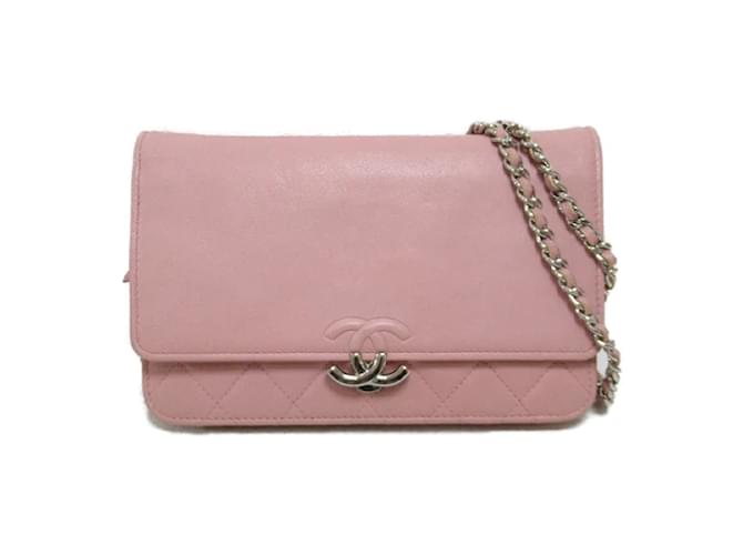 Chanel CC Quilted Leather Wallet on Chain Pink Pony-style calfskin  ref.1172444
