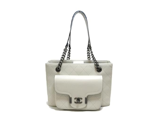 Chanel CC Quilted Leather Archi Chic Tote White  ref.1172446