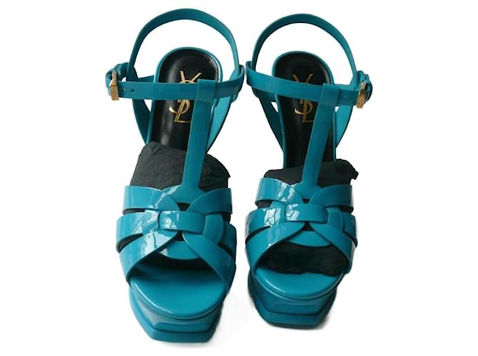 YVES SAINT LAURENT TRIBUTE sandals new turquoise patent leather T.36,5 Item  ref.1172720