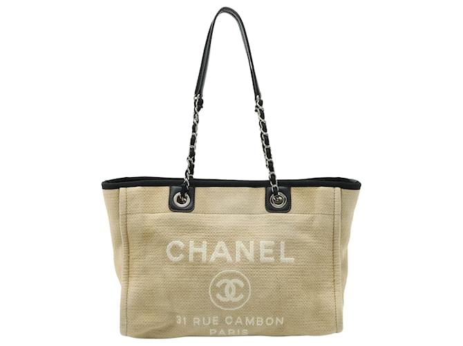 Timeless Chanel Deauville Bege Lona  ref.1172765