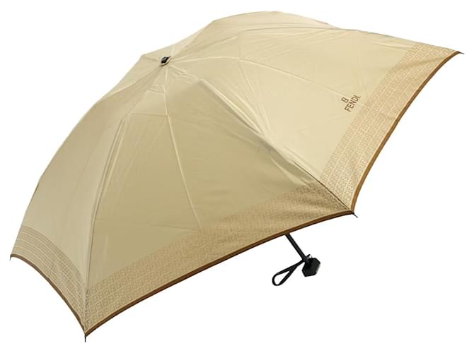 Guarda-chuva dobrável FENDI Zucchino Canvas Nylon Dourado Bege Auth bs9905  ref.1172796