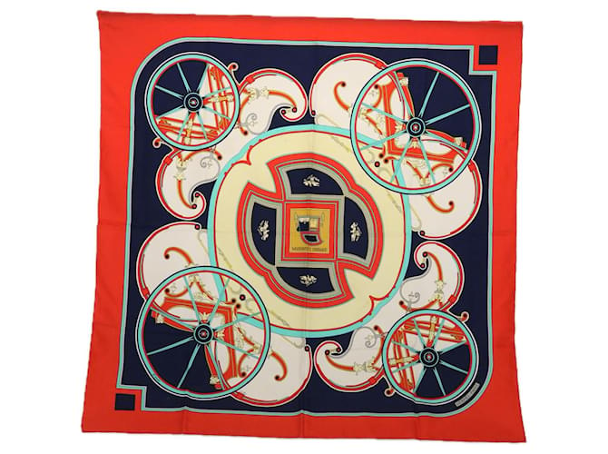 Hermès HERMES CARRE 90 WASHINGTON'S CARRIAGE Scarf Silk Red Navy Auth 60587 Navy blue  ref.1172832
