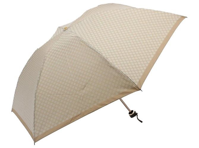 Céline CELINE Macadam Canvas folding Umbrella Nylon Beige Auth bs9906