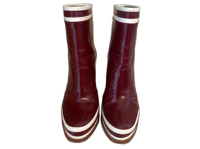 Botins Diane Von Furstenberg de couro bordeaux e branco Bege