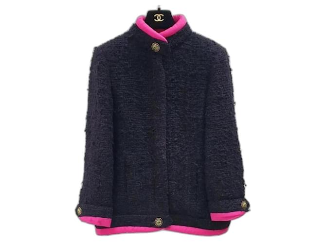 Chanel 12Una giacca con bottoni Gripore in tweed di seta nera Multicolore  ref.1173228