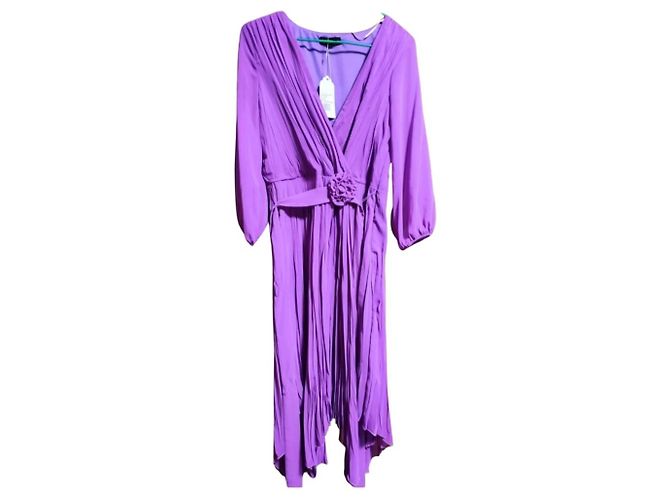 Autre Marque Vestido midi La Musa de seda roxo com flor e laço Roxo escuro