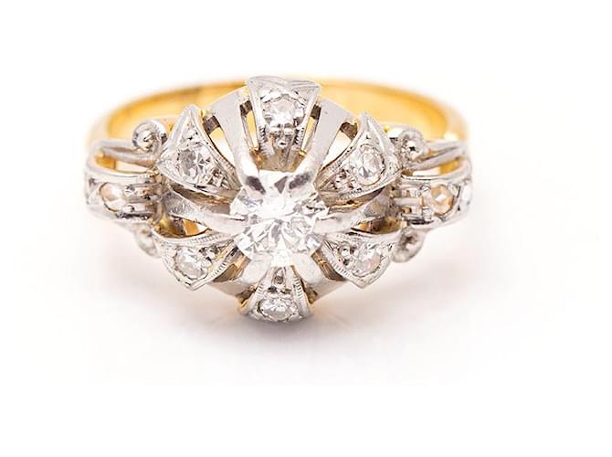 Autre Marque Belle-Époque-Goldring, Platin und Diamanten Weiß Golden  ref.1173621