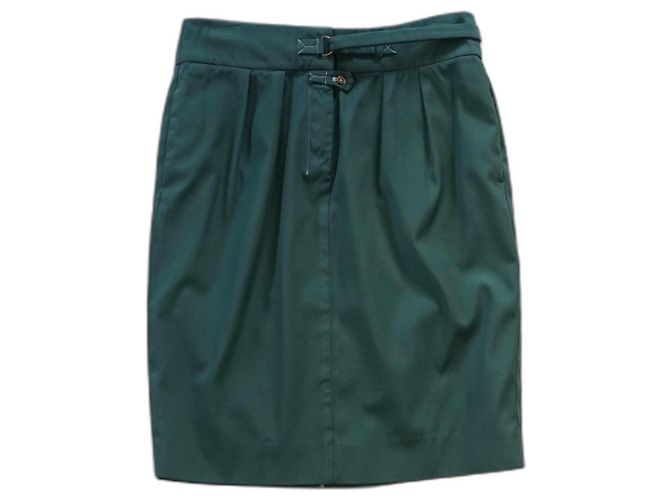 Jupe midi plissée en coton vert Yves Saint Laurent 