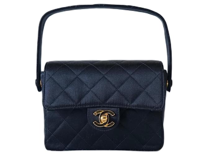 Classique Chanel mini Kelly vintage Soie Noir  ref.1173738