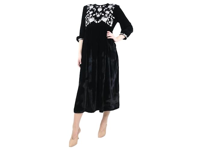 Autre Marque Black velvet embroidered dress - size M  ref.1173789