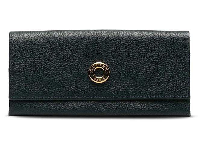 Céline Celine Black Leather Long Wallet Schwarz Leder Kalbähnliches Kalb  ref.1173812