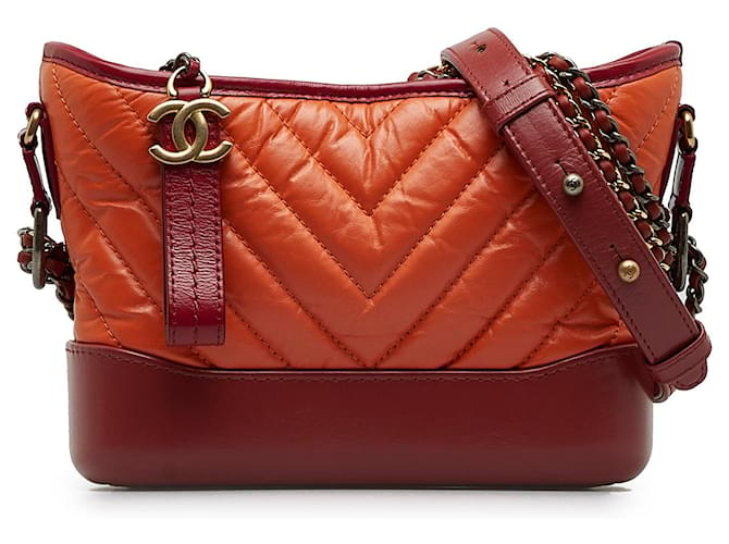 Chanel Orange Small Lambskin Gabrielle Crossbody Bag Leather  ref.1173814