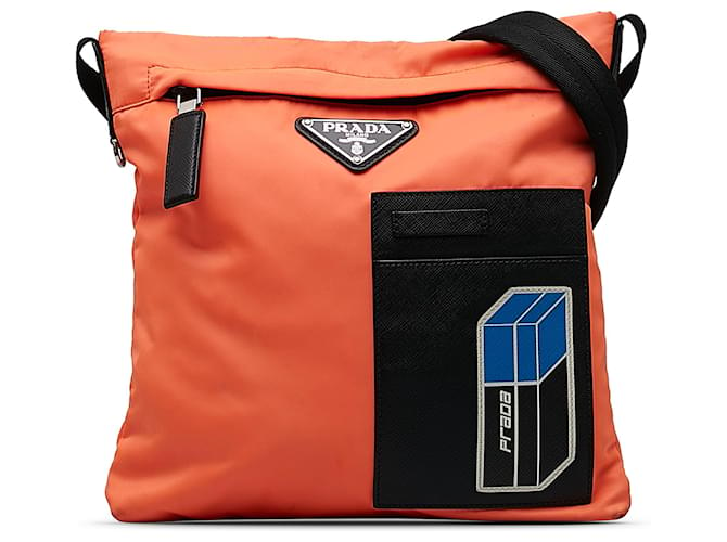 Saffiano Prada Orange Tessuto Crossbody Bag Nylon Cloth  ref.1173871
