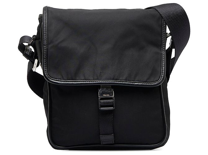 Bolsa mensageiro Prada em tessuto preto com fivela