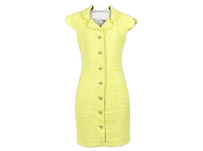 Chanel 8K$ CC Tweed-Kleid mit Schmuckknöpfen Gelb  ref.1173914