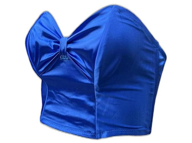 Christian Dior Dior vintage corset / Bustier Top Blue Navy blue Satin  ref.1174075