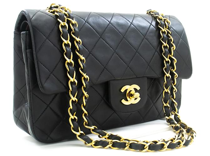 CHANEL Classic Double Flap 9" Chain Shoulder Bag Black Lambskin Leather  ref.1174130