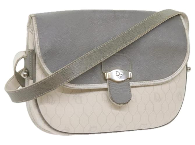 Christian Dior Honeycomb Canvas Shoulder Bag PVC Leather White Auth bs10410  ref.1174145
