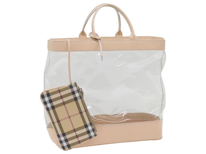 BURBERRY Nova Check Tote Bag Cuir plastique Transparent Beige Auth bs10375  ref.1174198