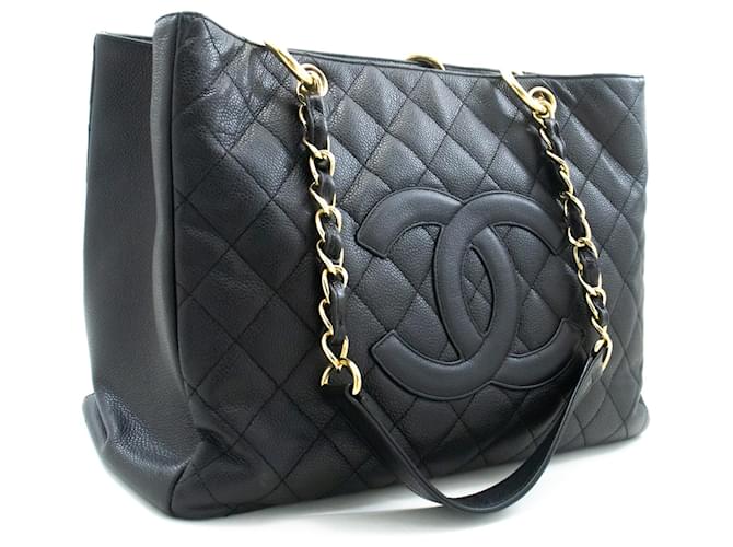 CHANEL Caviar GST 13" Grand Shopping Tote Chain Shoulder Bag Black Leather  ref.1174218