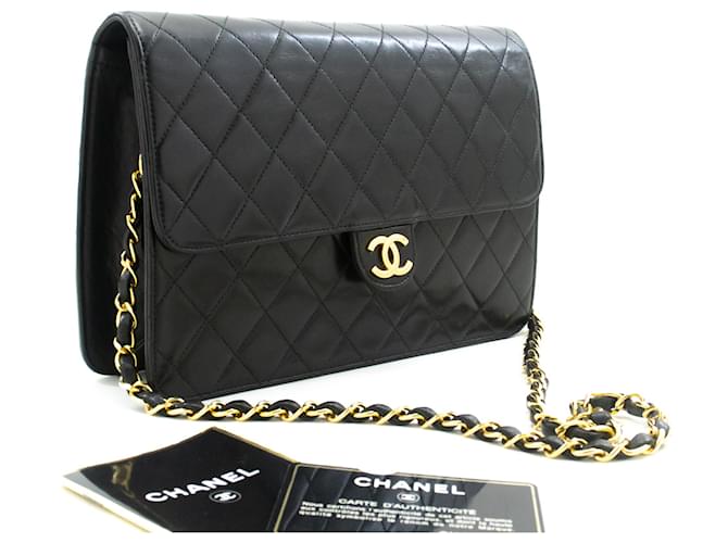 CHANEL Chain Shoulder Bag Clutch Black Quilted Flap Lambskin Purse Leather  ref.1174222