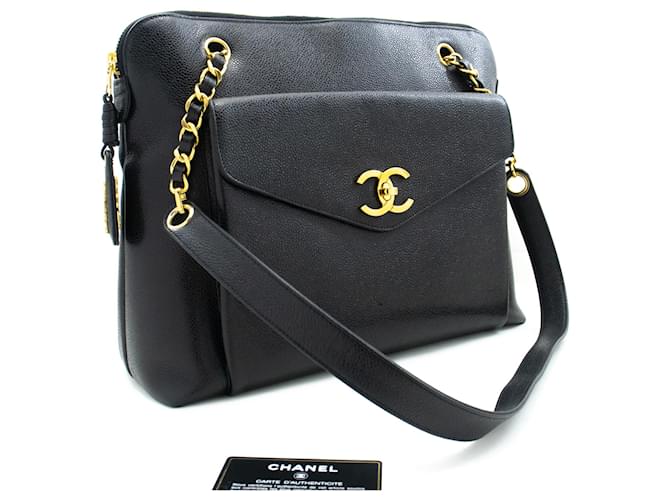 CHANEL Caviar Large Chain Shoulder Bag Black Leather Gold Zipper  ref.1174224