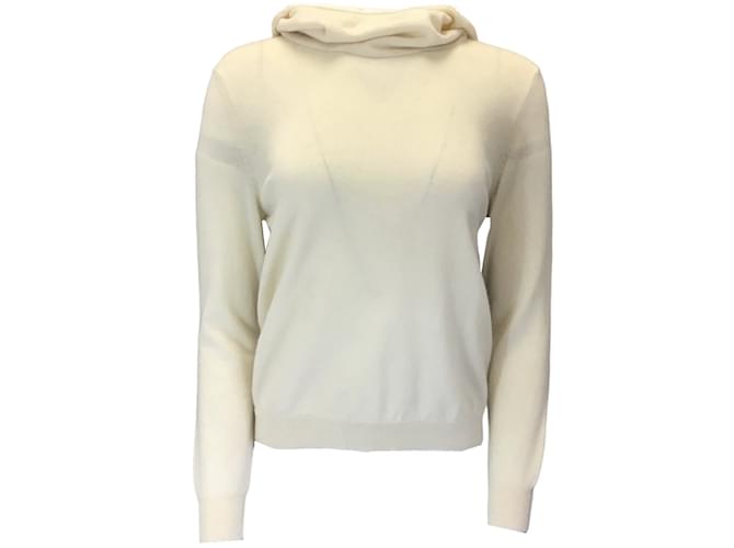 Autre Marque Malo Ivory Hooded Long Sleeved Silk Lined Cashmere Knit Sweater Cream  ref.1174414
