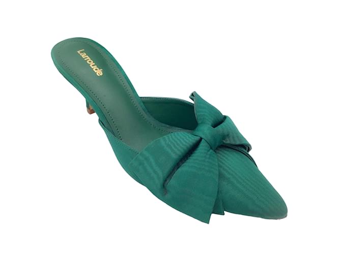 Autre Marque Larroude Emerald Green Bow Detail Fabric Mini Elle Pump Cloth  ref.1174415