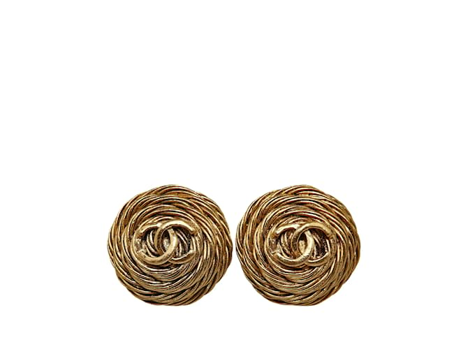 Gold Chanel CC Clip On Earrings Golden Gold-plated  ref.1174474