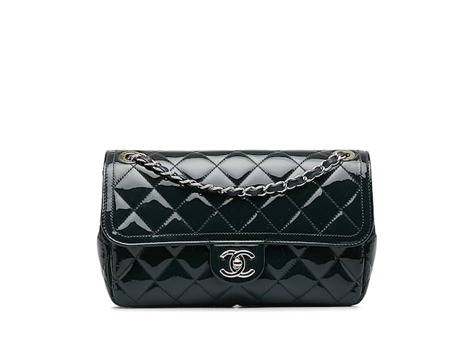 Black Chanel Medium Patent Coco Shine Flap Crossbody Bag Leather  ref.1174499