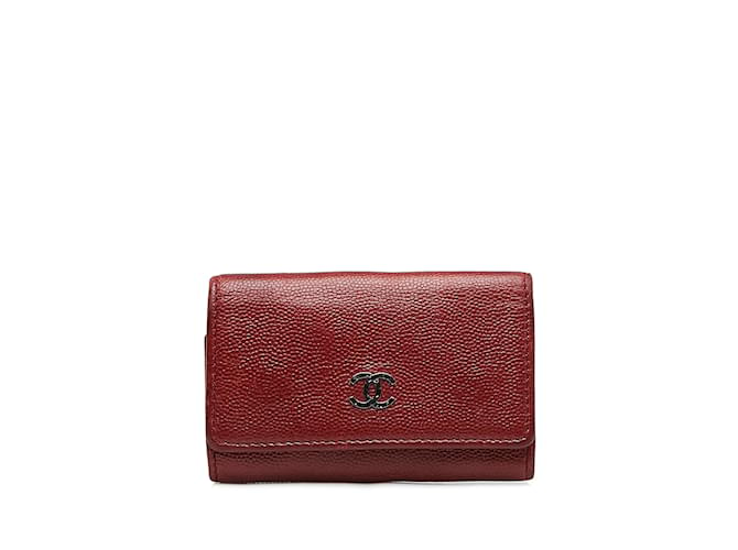 Porta-chaves em couro Chanel CC Caviar vermelho  ref.1174512