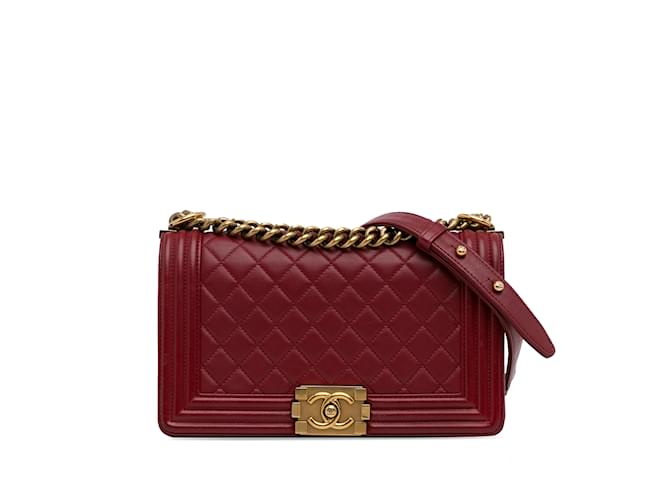 Red Chanel Medium Lambskin Boy Flap Bag Leather  ref.1174513