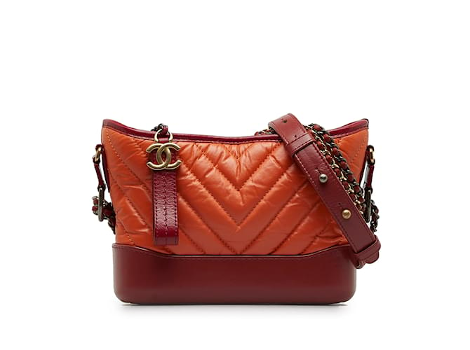 Orange Chanel Small Lambskin Gabrielle Crossbody Bag Leather  ref.1174515