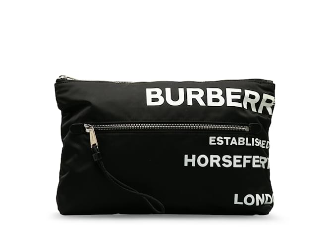 Pochette Burberry in nylon nero con stampa Horseferry Tela  ref.1174541