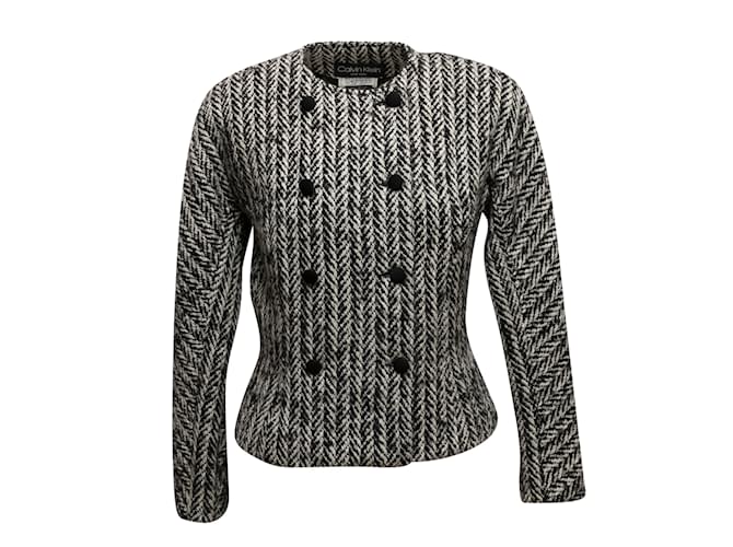 Jaqueta vintage preta e branca Calvin Klein em lã espinha de peixe tamanho EUA 8 Preto  ref.1174555