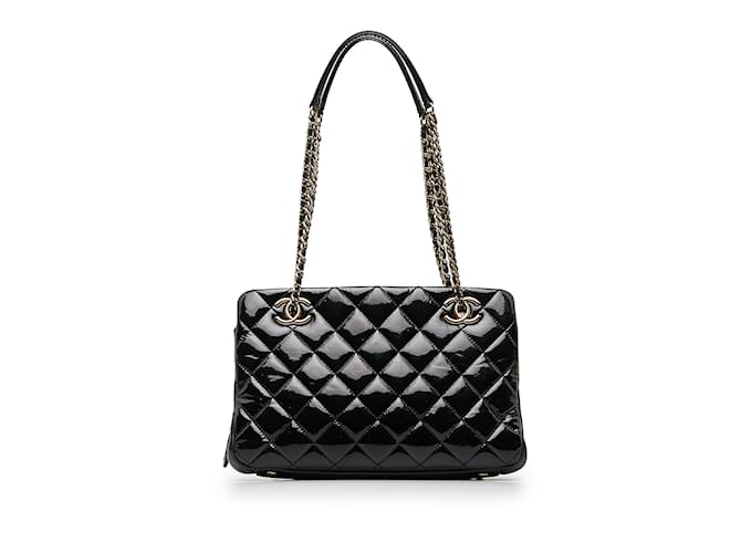 Black Chanel Patent Goatskin Paris Salzburg CC Eyelet Shoulder Bag Leather  ref.1174578