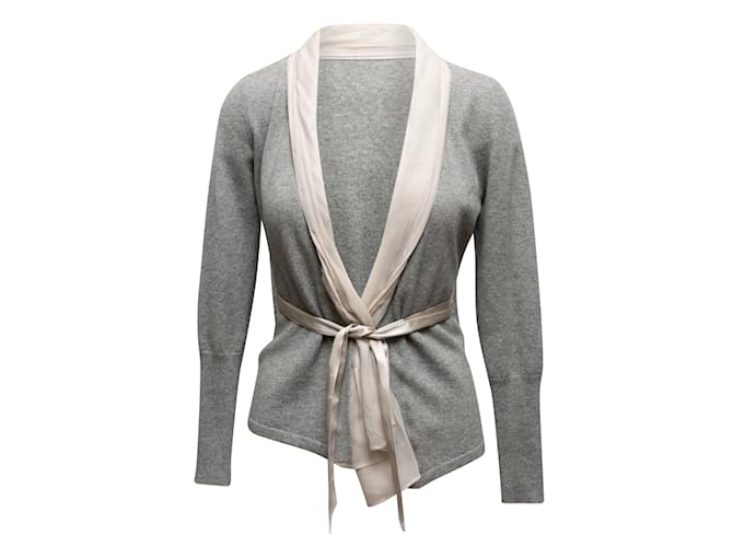 Grey & White Brunello Cucinelli Cashmere Silk-Trimmed Cardigan Size US XS  ref.1174667