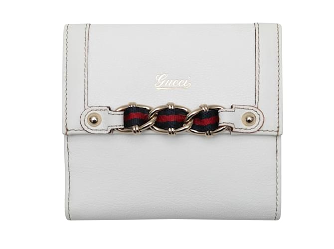 White Gucci Leather Web-Trimmed Wallet  ref.1174670