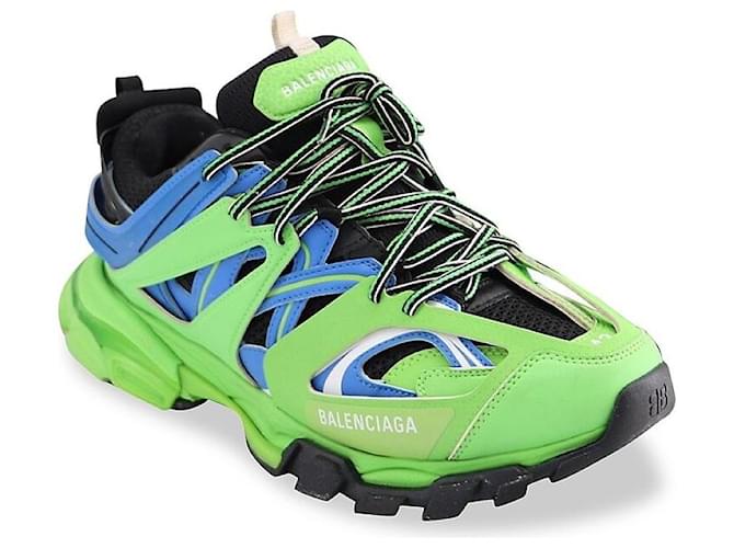 Balenciaga  Color Block Track Trainers Blue Light green Leather  ref.1174685