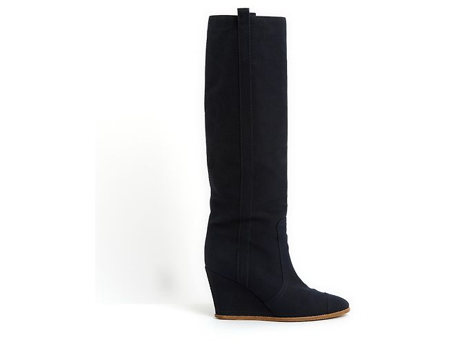 Chanel Botas de tacón de cuña de mezclilla azul marino UE39