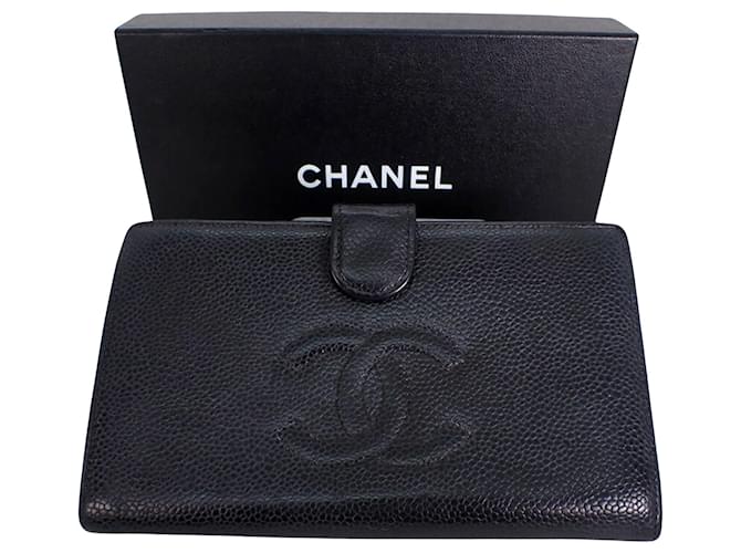 Timeless Logotipo de Chanel CC Negro Cuero  ref.1174727